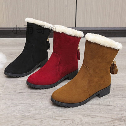 Bottes courtes en peluche douillette pour femmes, chaleur hivernale