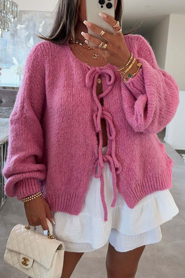 Confortable pull en tricot col V avec lacets