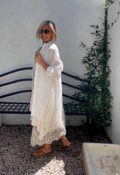 Ensemble deux pièces robe en dentelle et cardigan pour femmes