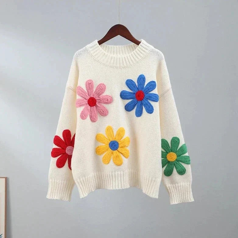 Pull en tricot floral élégant, haut superposé confortable et saisonnier