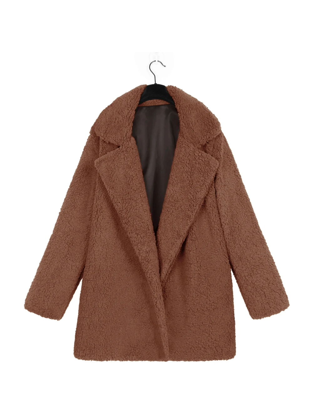 Manteau court en peluche teddy douillet avec col revers pour femme