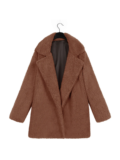 Manteau court en peluche teddy douillet avec col revers pour femme