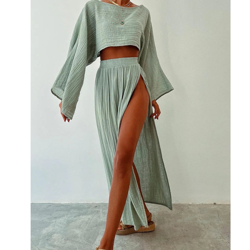 Ensemble Top à Manches Longues Croppé et Jupe Maxi pour Femmes