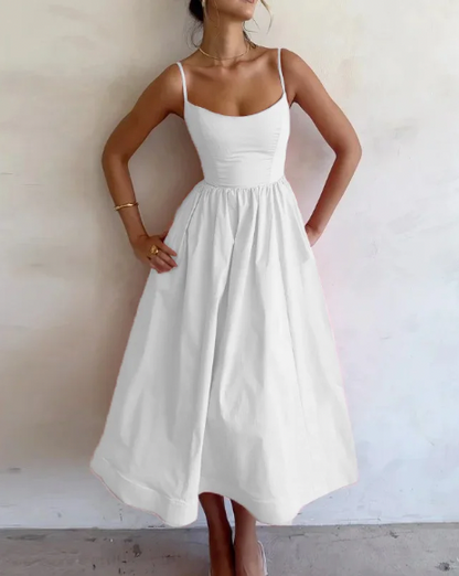 Robe Midi Sans Manches à Col Rond Chic Pour Femme