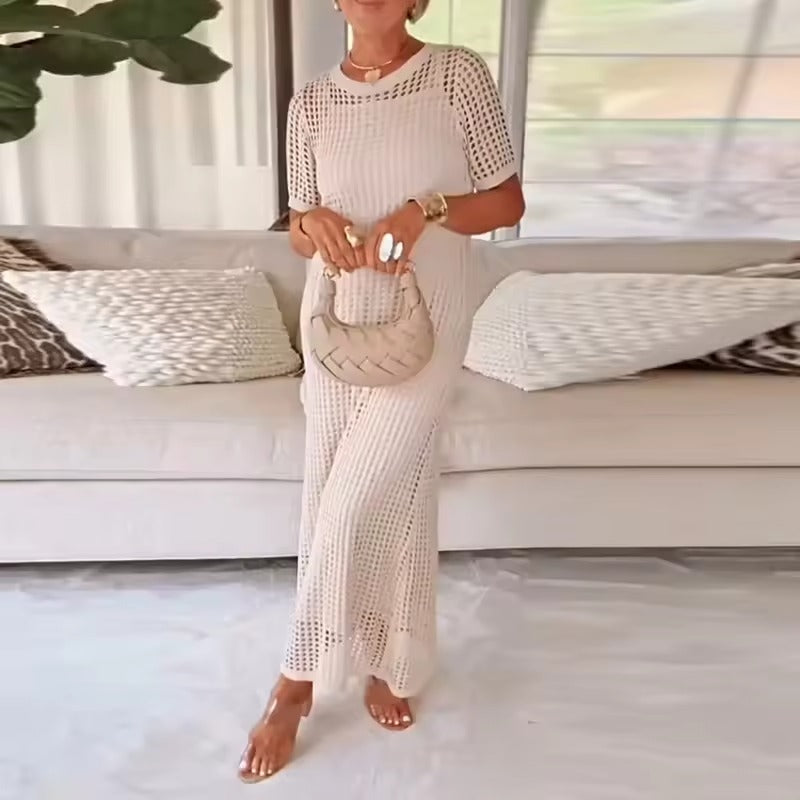 Robe Chic Deux-Pièces à Découpes avec Col Rond