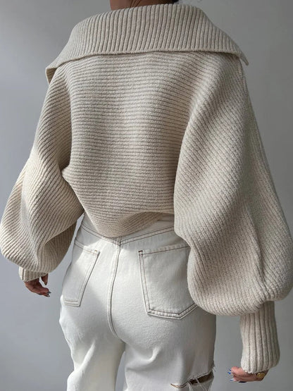 Pull en maille à manches lanterne confortables et col ouvert