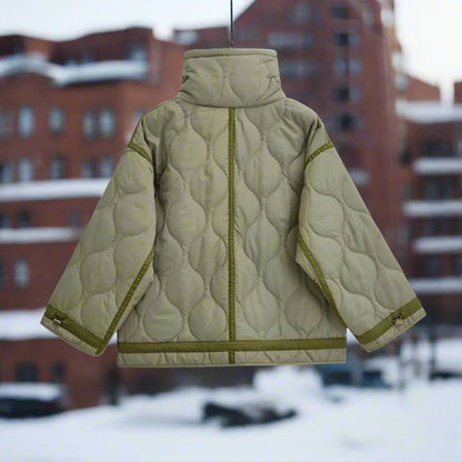 Veste en coton pour femmes longueur hanches avec col montant et cordon de serrage