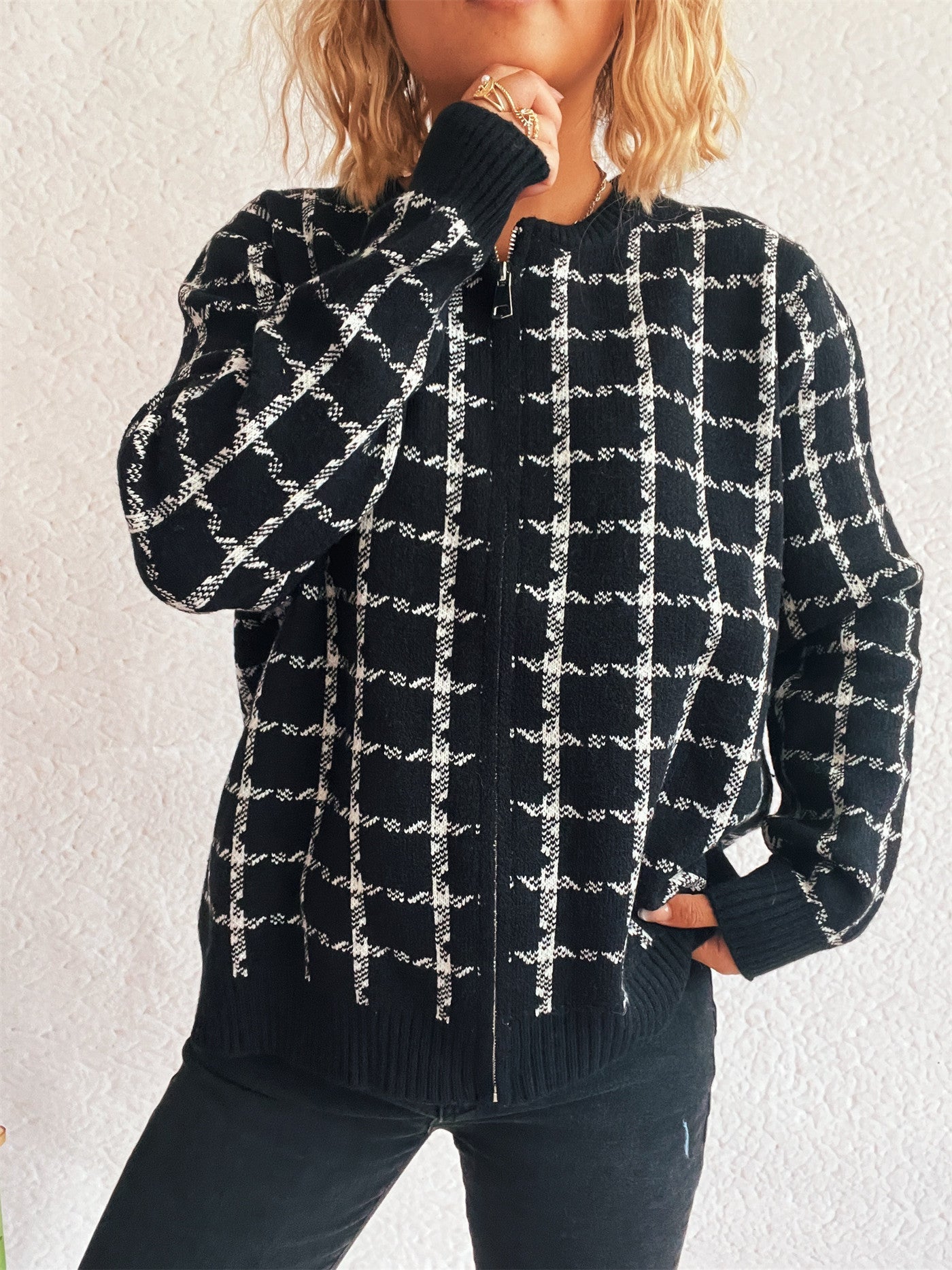 Cardigan à carreaux confortable avec poches pour un style quotidien