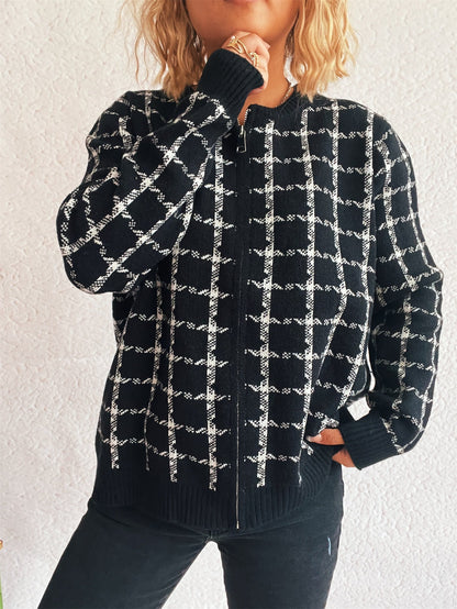 Cardigan à carreaux confortable avec poches pour un style quotidien