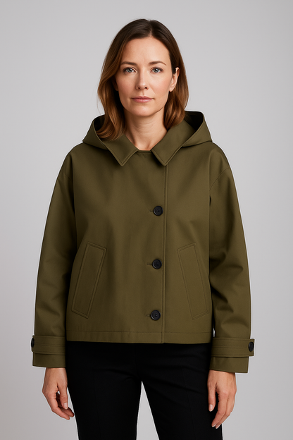 Trench-coat court chic à capuche pour femmes