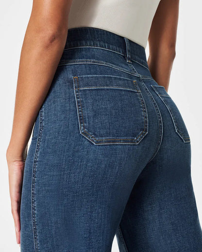 Jeans en denim taille haute à jambes larges pour femmes