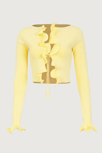 Cardigan en maille à volants confortable avec détail noué sur le devant