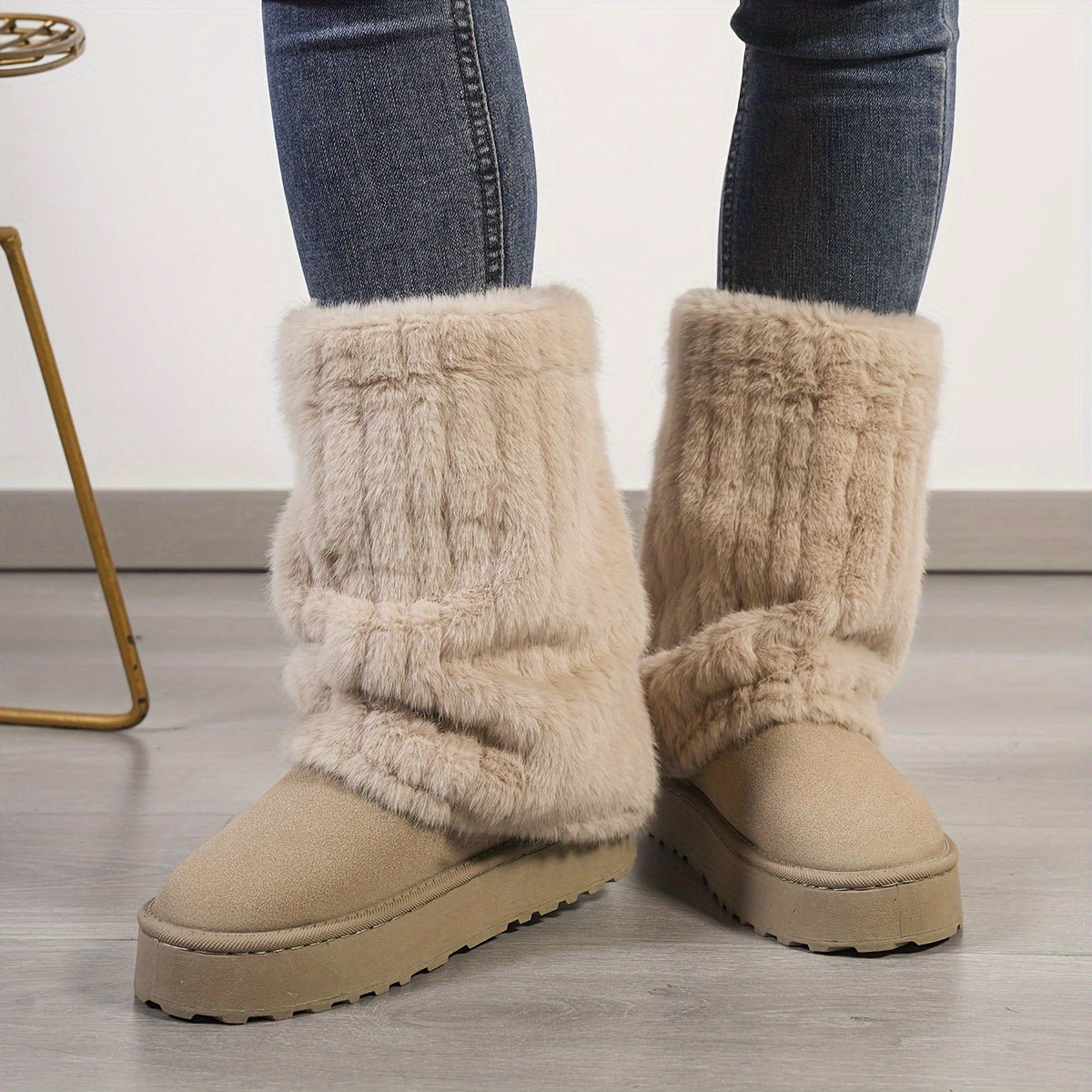 Bottes de Neige Mi Mollet en Peluche pour Femmes