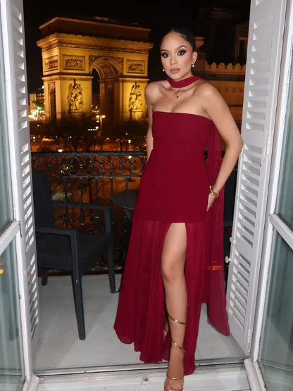 Robe longue asymétrique en mousseline pour femme