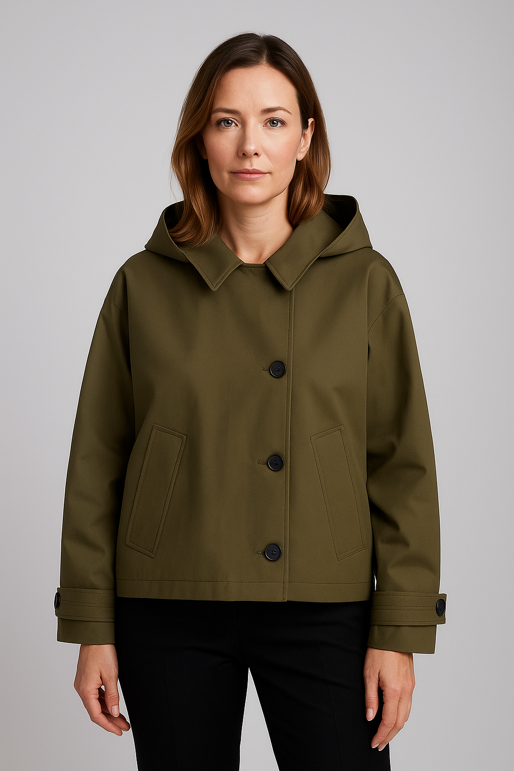 Trench-coat court chic à capuche pour femmes