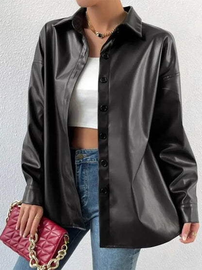 Veste aviateur en cuir vintage avec revers et fermeture à boutons