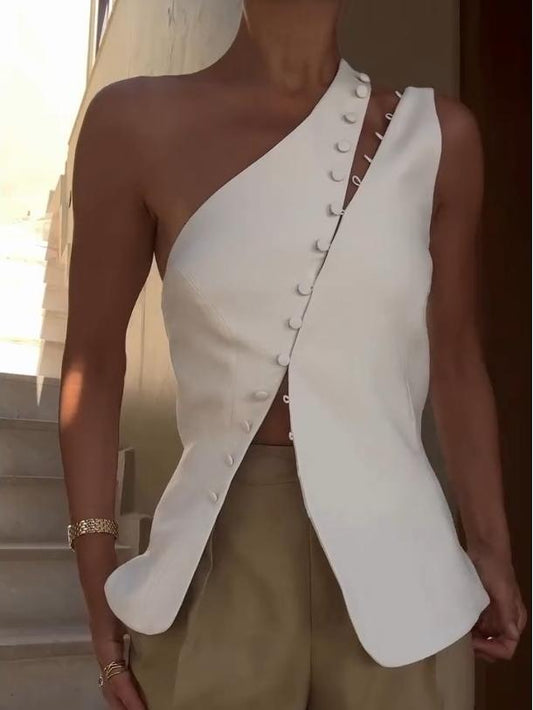 Chic top à une épaule avec détail de boutons