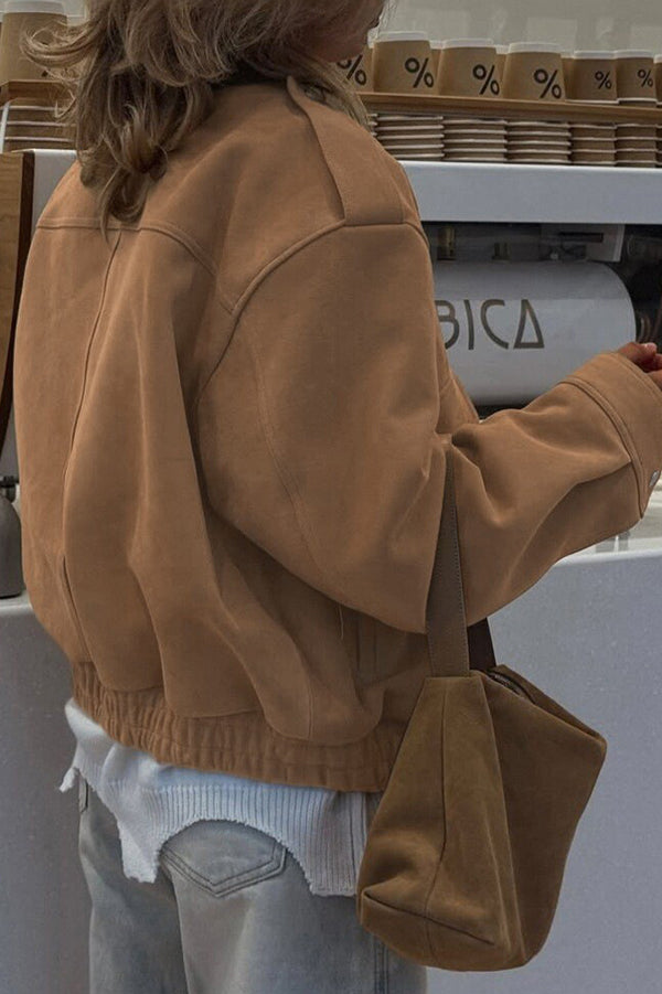 Veste décontractée à manches longues avec fermeture éclair et coupe ample