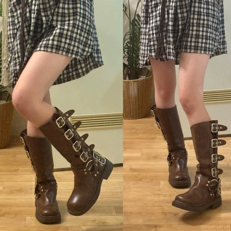 Bottes Punk Gothique Rock à Talon Bas Audacieux