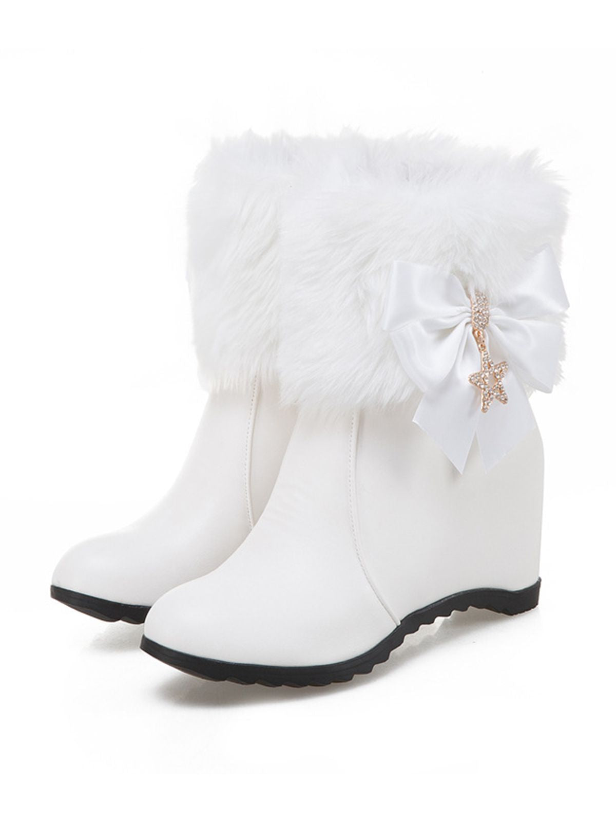 Bottes compensées vintage en fausse fourrure avec nœud et détail étoile