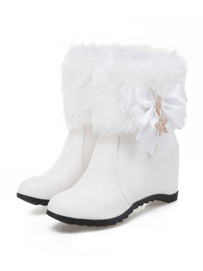 Bottes compensées vintage en fausse fourrure avec nœud et détail étoile