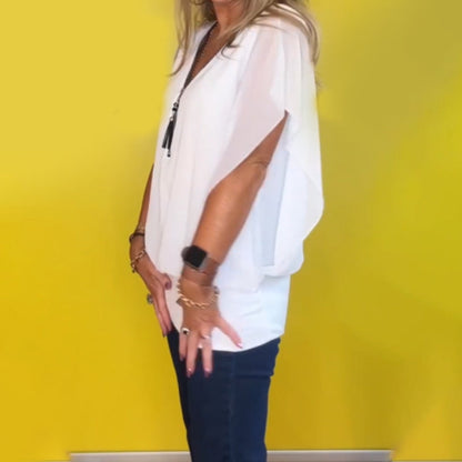 Haut décontracté léger en chiffon avec manches courtes et fermeture éclair