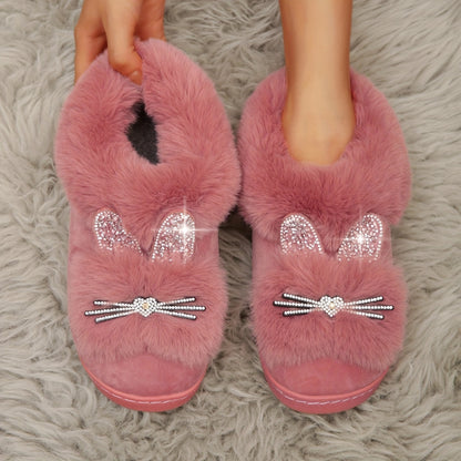 Chaussons en Peluche à Strass de Chat Femmes