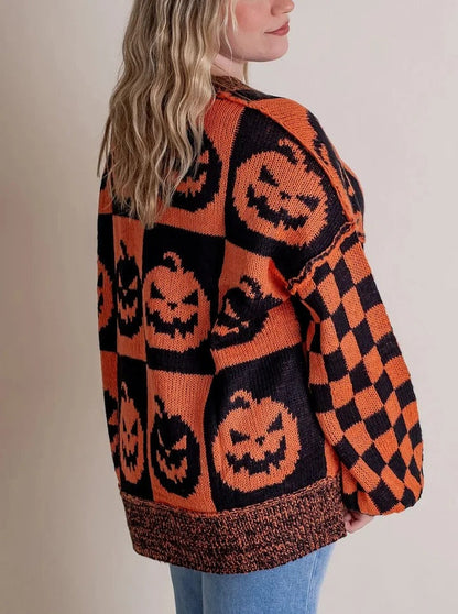 Pull en tricot à carreaux d'Halloween