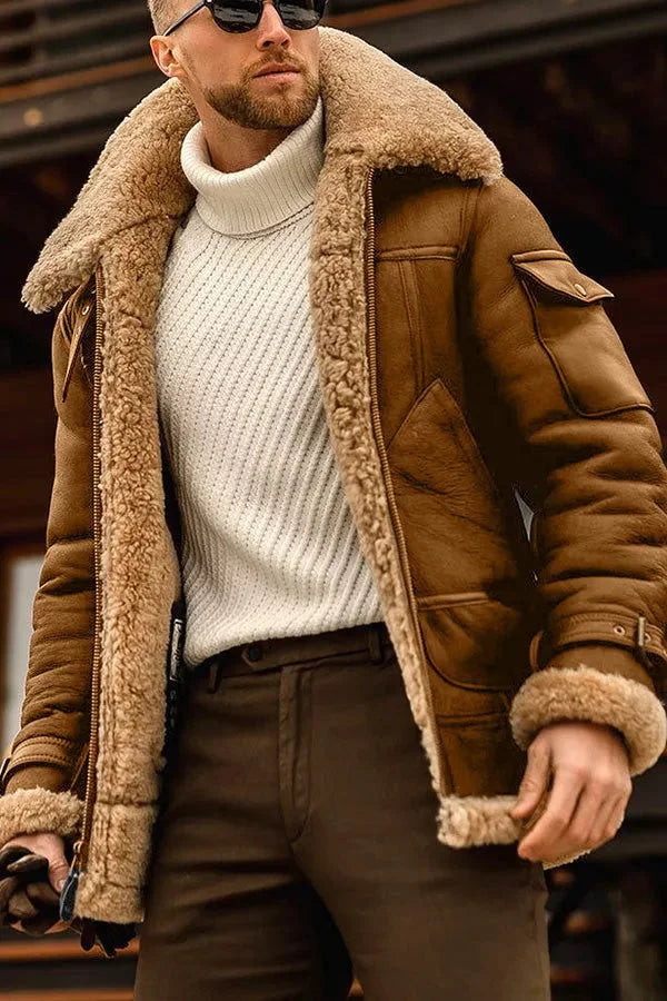 Blouson Aviateur en Cuir Style Camel pour Hommes