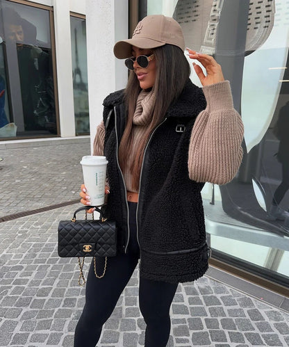 Veste Teddy en fausse fourrure douillette pour un style hivernal superposé