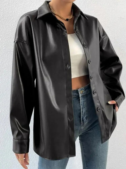 Veste aviateur en cuir vintage avec revers et fermeture à boutons