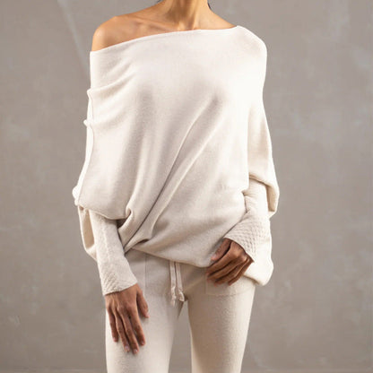 Pull en tricot surdimensionné et confortable à épaules dénudées