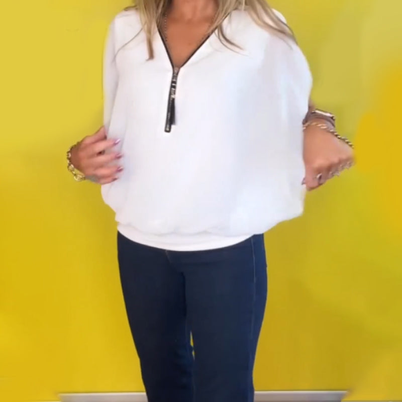 Haut décontracté léger en chiffon avec manches courtes et fermeture éclair