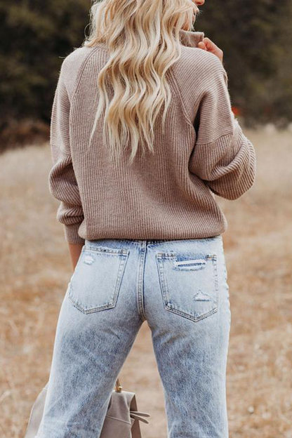 Pull en tricot décontracté à col zippé patchwork douillet