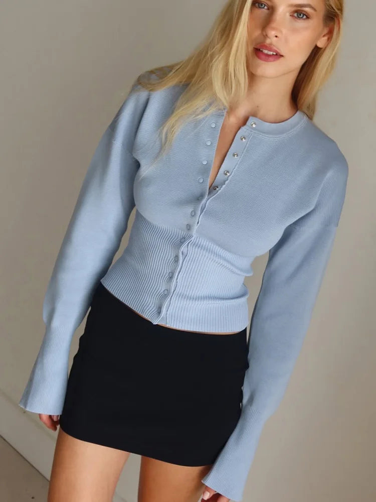 Cardigan ajusté en maille côtelée patchwork