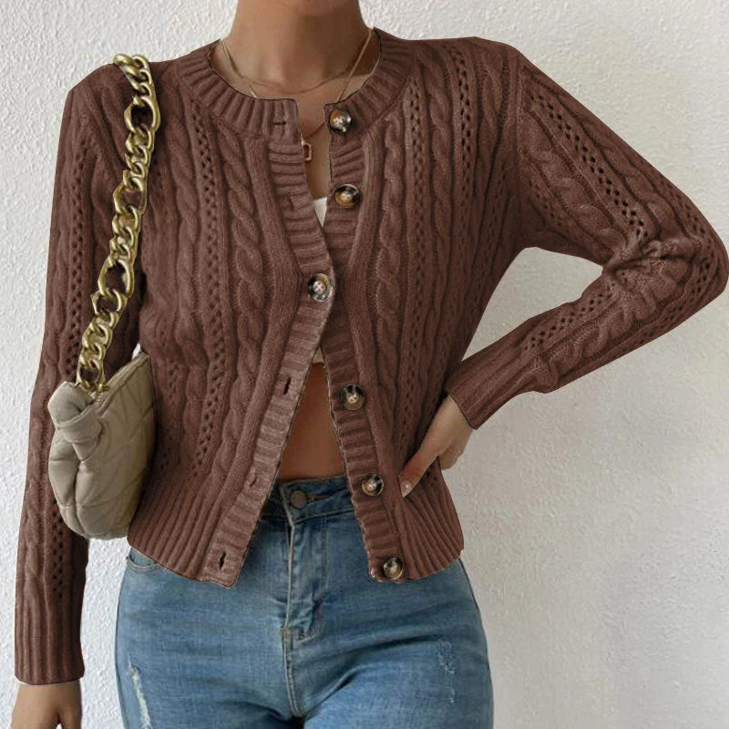 Cardigan à boutons en maille torsadée douillet pour femmes