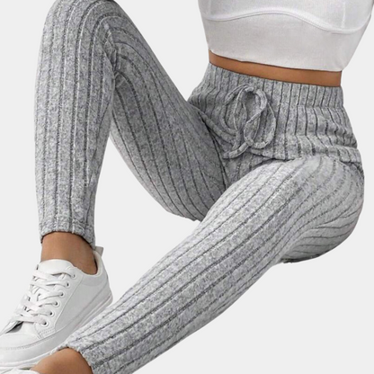 Leggings Sportives Côtelées en Coton Gris pour Femmes