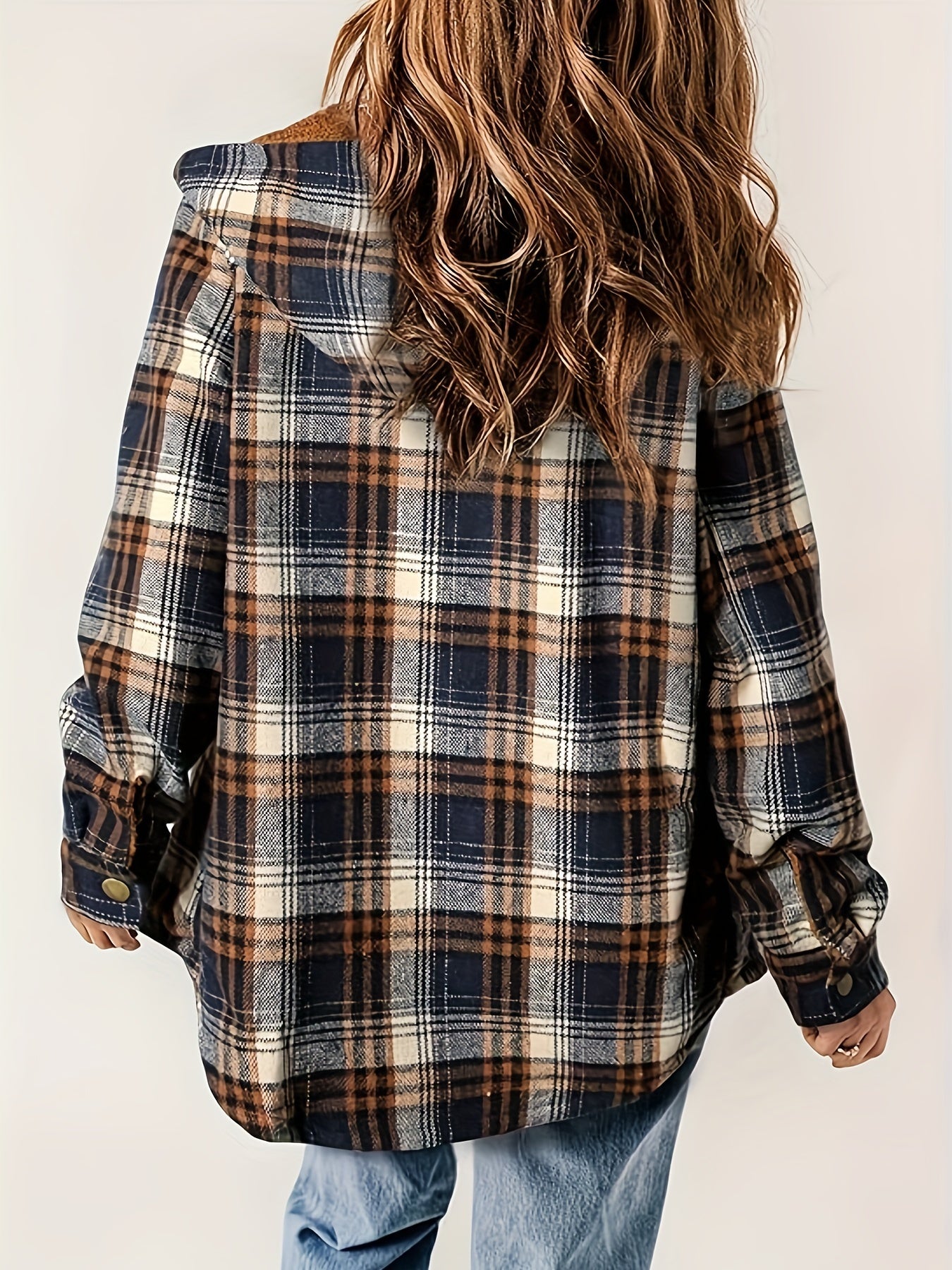 Veste À Capuche Plaid Fermeture Éclair Élégante Femmes