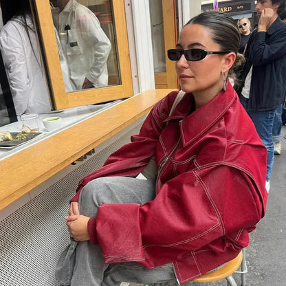 Veste de transition rouge surdimensionnée avec fermeture éclair et col rabattu