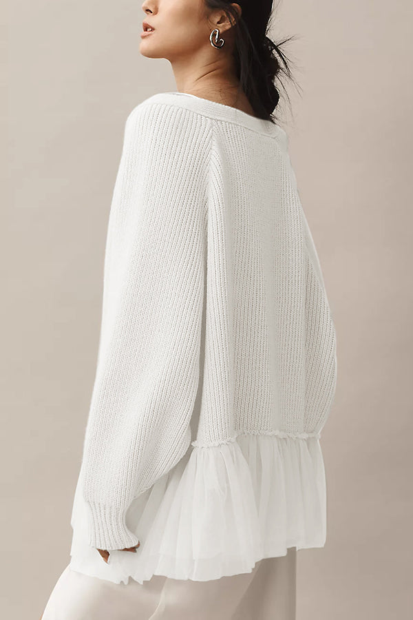 Cardigan en maille à volants en mesh avec manches longues