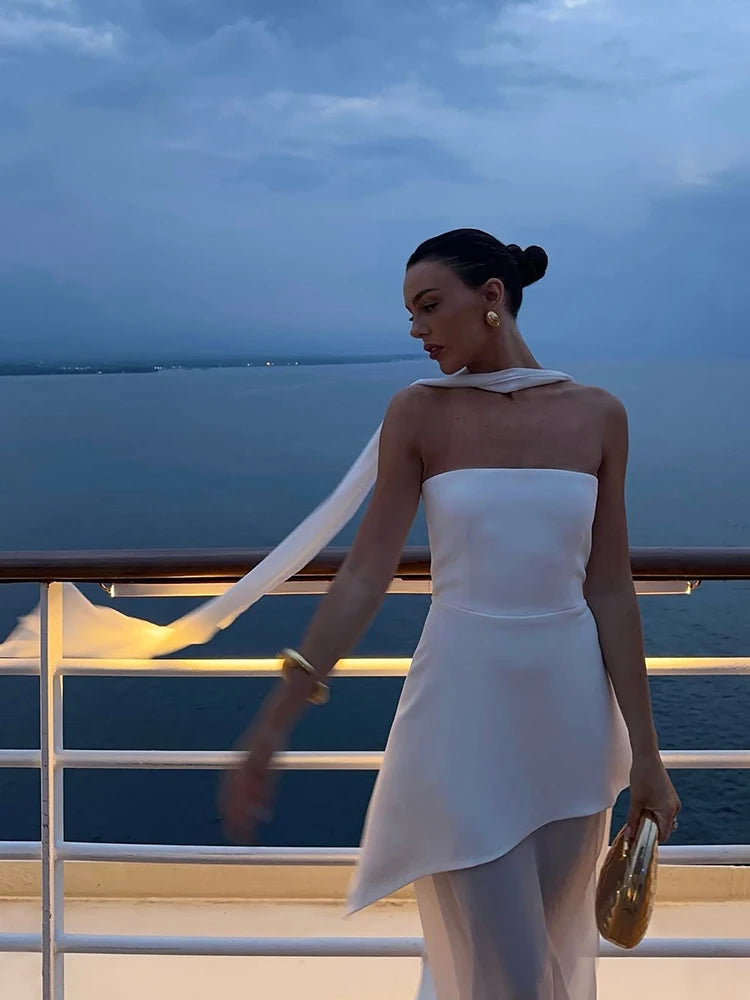 Robe longue asymétrique en mousseline pour femme