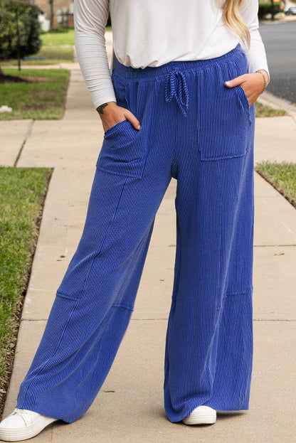 Pantalon Femme Taille Haute Jambe Large Bleu Ciel