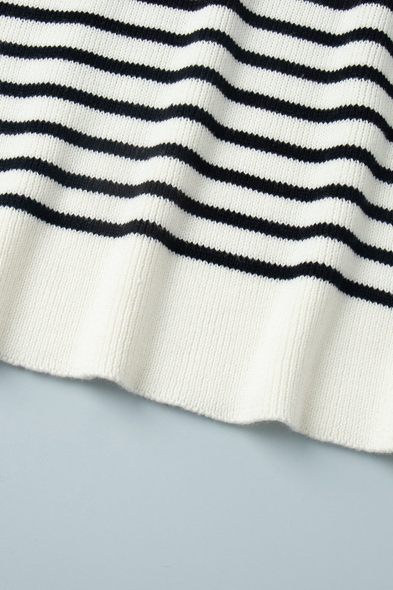 Pull en maille côtelée à col polo rayé et confortable