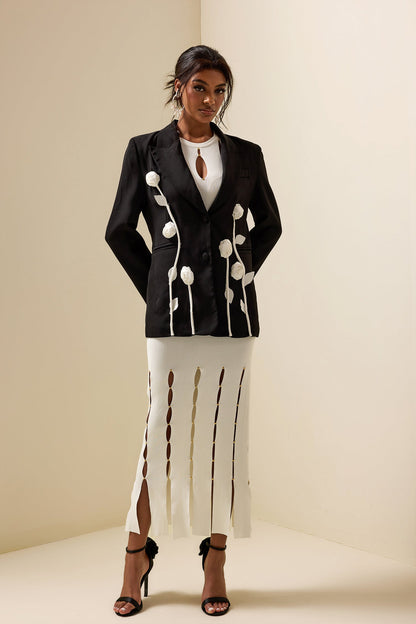 Veste Blazer à Manches Longues à Contraste Floral