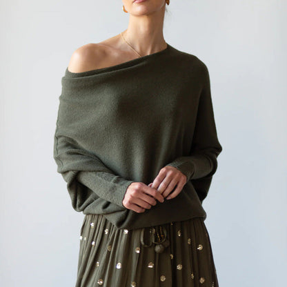 Pull en tricot surdimensionné et confortable à épaules dénudées