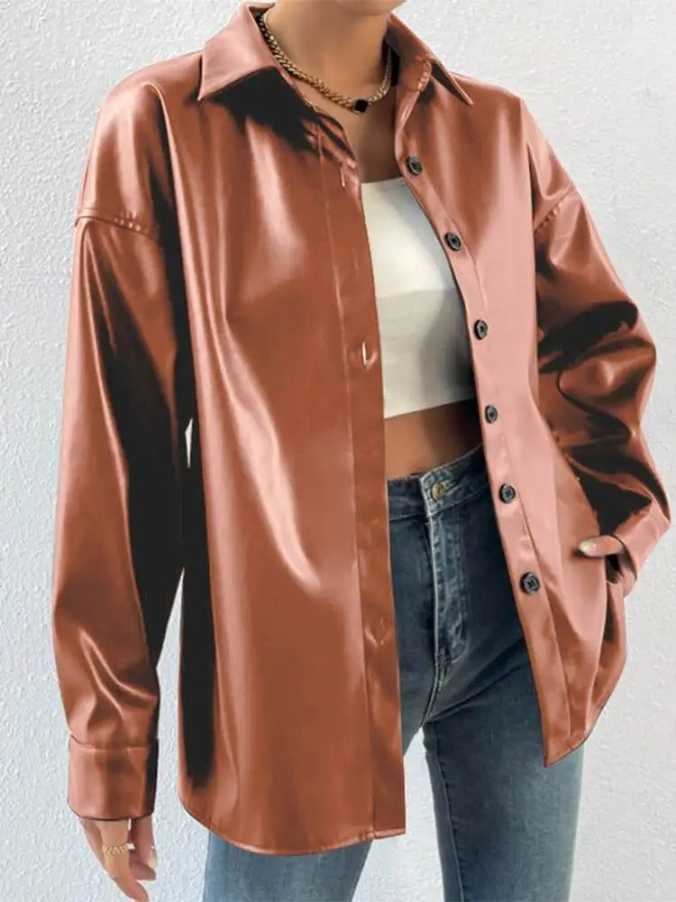 Veste aviateur en cuir vintage avec revers et fermeture à boutons