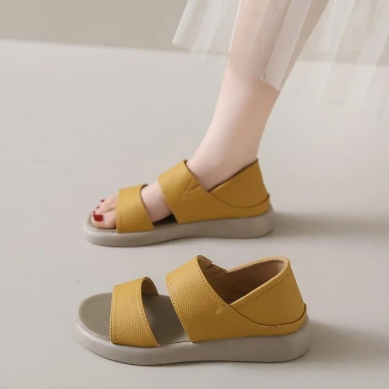 Sandales classiques en cuir véritable à enfiler avec semelle épaisse confortable