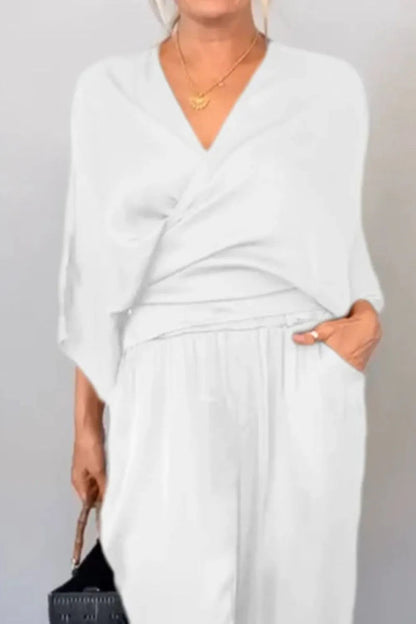 Ensemble Chic Haut Cache-cœur et Pantalon Décontracté Relaxé