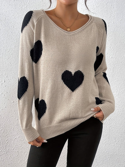 Pull douillet à motif cœur pour un style hivernal romantique