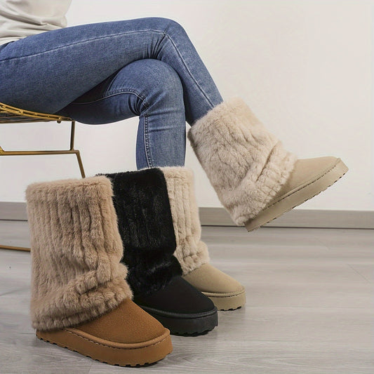 Bottes de Neige Mi Mollet en Peluche pour Femmes